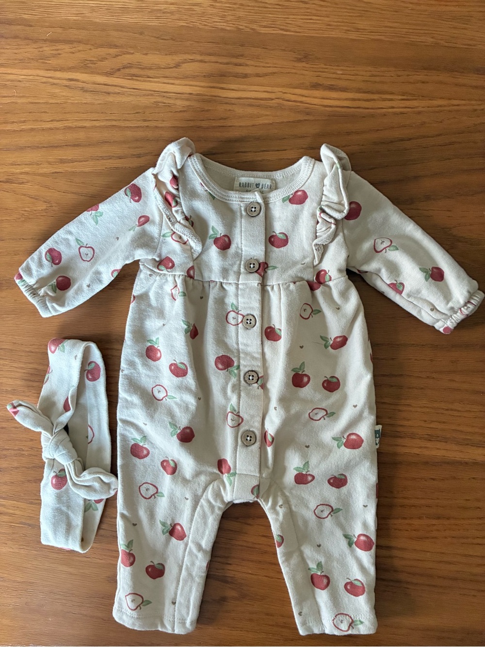 Rabbit + Bear Apple Print Kids One Piece size 0-3 months